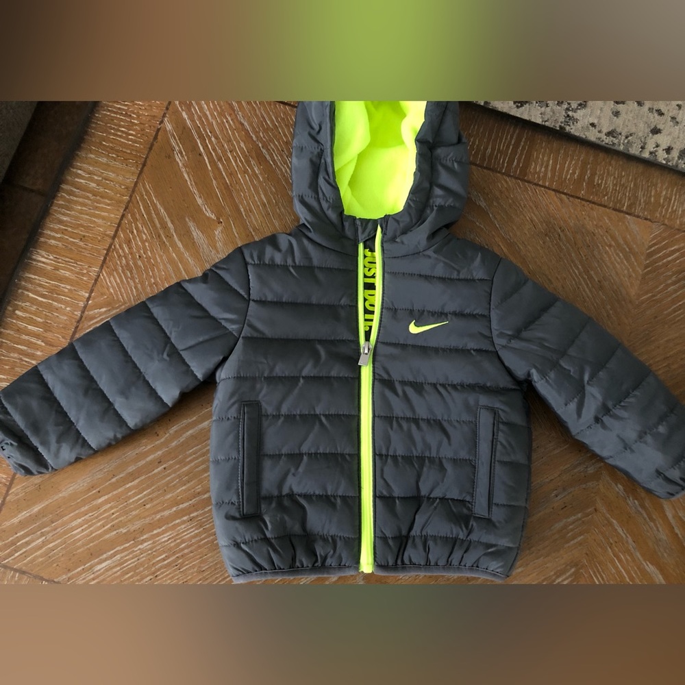 Baby Nike Puffer Jacket/Winter coat- Gray and Green/Neon Yellow